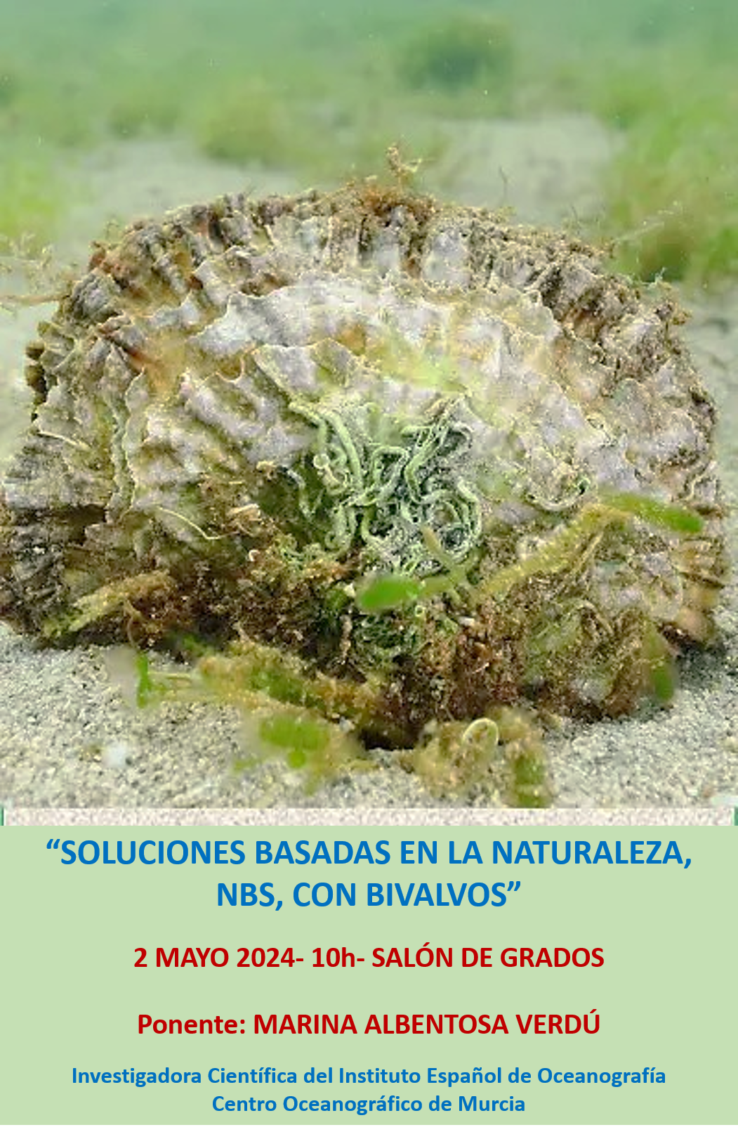 Seminario "Soluciones basadas en la Naturaleza, NbS, con Bivalvos" Marina Albentosa- 2 mayo 2024 - 10h-Salón de Grados
